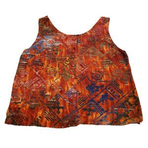 Rum Reggae Island Pattern Button Up Tank Top Women's Small S Orange Multi-color
